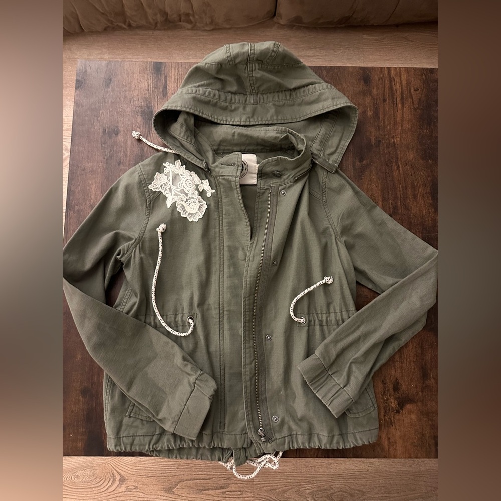 Daughters of liberation Women's Olive Utility Jacket with Lace by Anthropologie